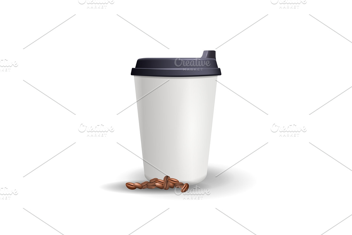 Realistic, plain and blank paper cup mockup with coffee beans. in Illustrations - product preview 8