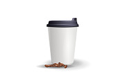 Realistic, plain and blank paper cup mockup with coffee beans.
