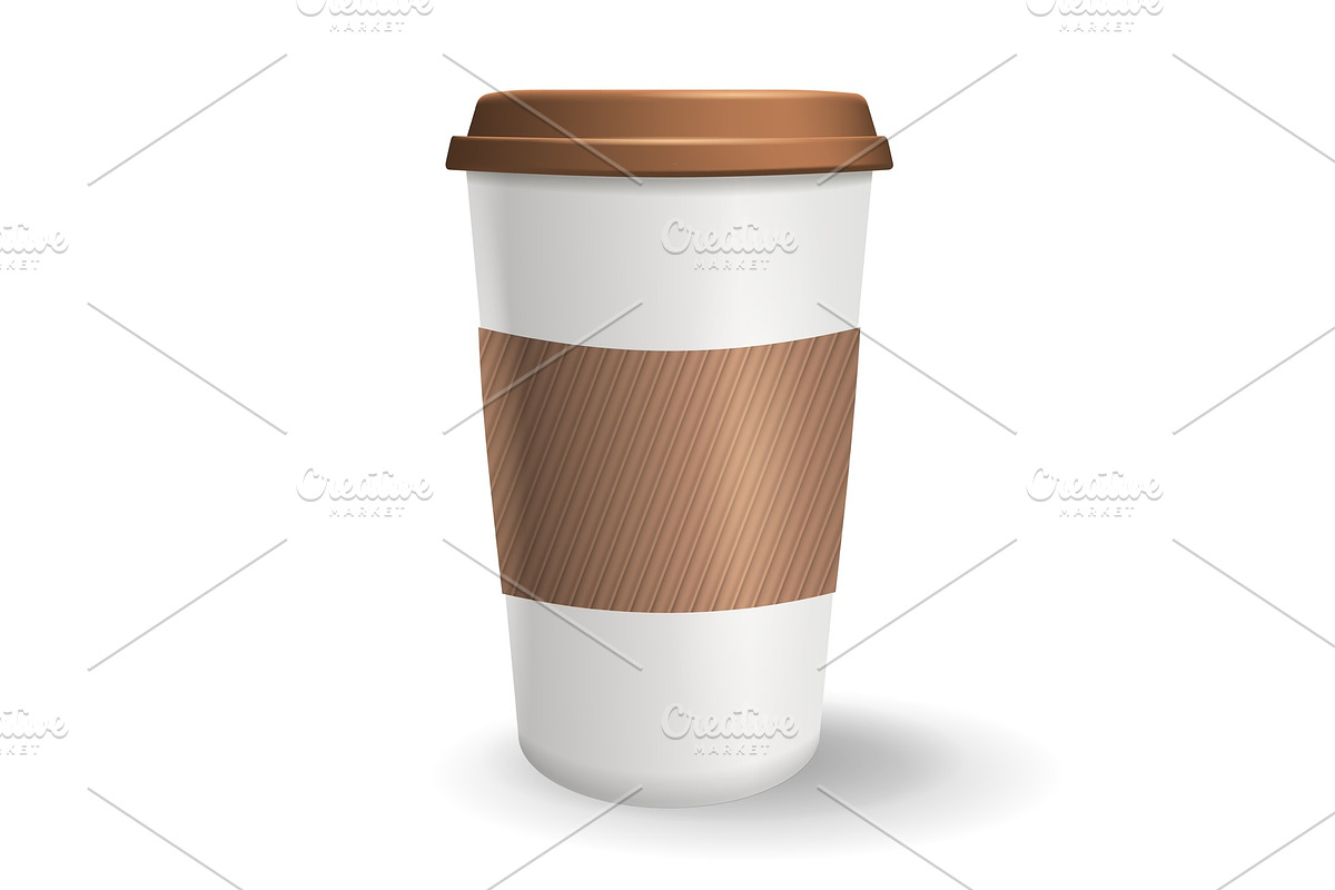 Realistic, take away and to go paper coffee cup with lid and ripple sleeve. in Illustrations - product preview 8