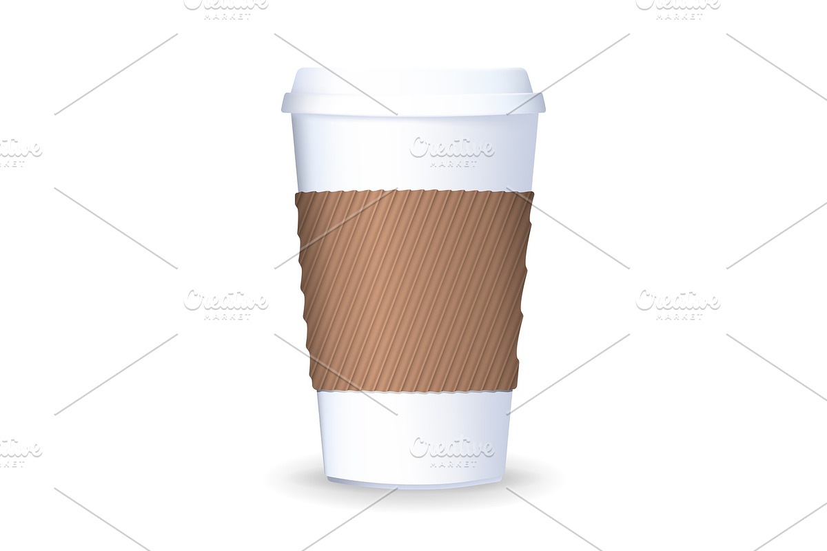 Realistic, to go and takeaway paper coffee cup with lid and ripple sleeve. in Illustrations - product preview 8