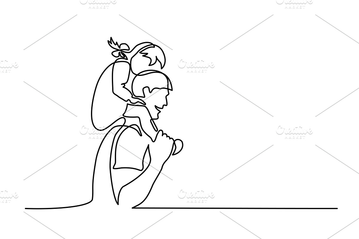 father with daughter on shoulders in Illustrations - product preview 8
