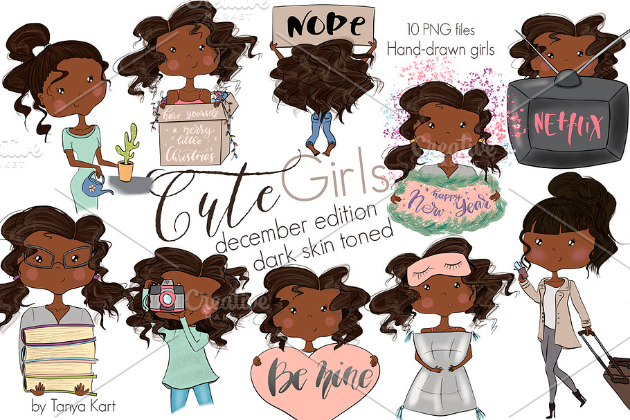 Cute Girls December Dark Skin Toned in Illustrations - product preview 8