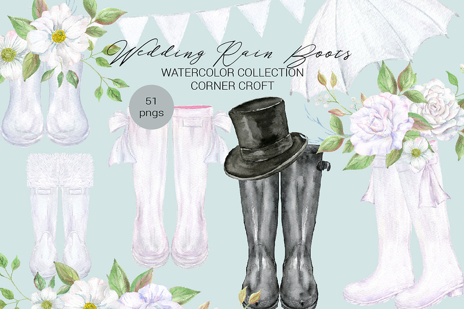 Wedding Rain Boots Watercolor in Illustrations - product preview 8