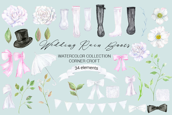 Wedding Rain Boots Watercolor in Illustrations - product preview 1