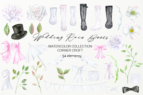 Wedding Rain Boots Watercolor in Illustrations - product preview 2