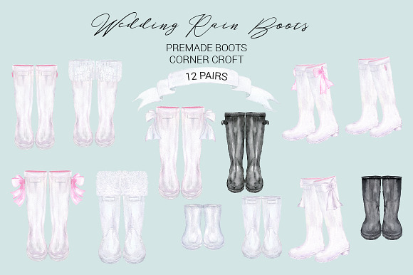 Wedding Rain Boots Watercolor in Illustrations - product preview 3