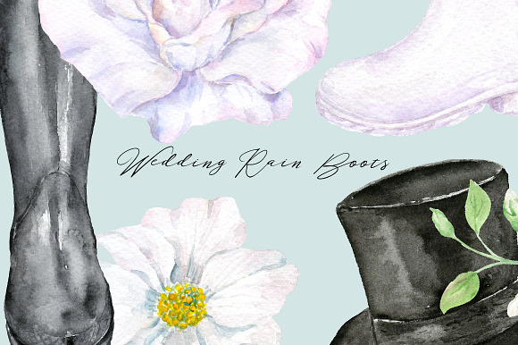 Wedding Rain Boots Watercolor in Illustrations - product preview 6