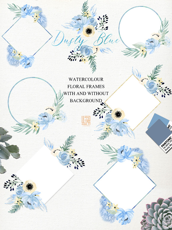 Dusty blue gold. Watercolor flowers in Illustrations - product preview 4