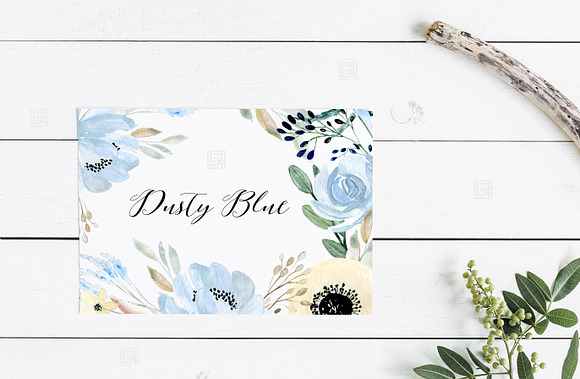 Dusty blue gold. Watercolor flowers in Illustrations - product preview 9