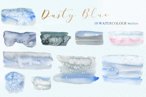 Dusty blue gold. Watercolor flowers in Illustrations - product preview 10