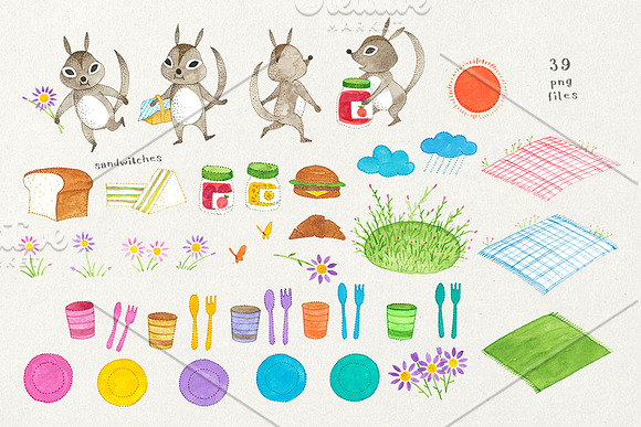 Squirrel Picnic Animal illustration in Illustrations - product preview 1