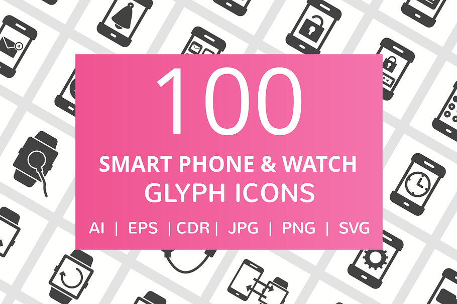 100 Smartphone & Watch Glyph Icons in Graphics - product preview 8