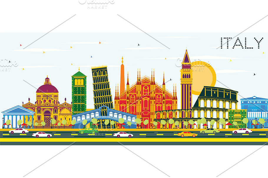 Italy City Skyline with Color  in Illustrations - product preview 8