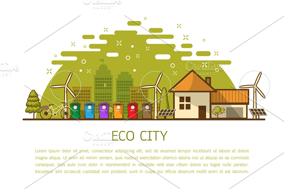 eco home with bins Vector  in Illustrations - product preview 8