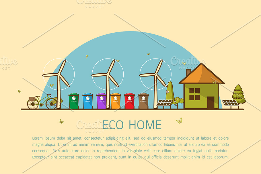 eco home with bins Vector in Illustrations - product preview 8
