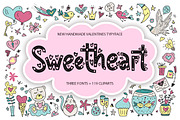 Sweetheart fonts & 119 cliparts.