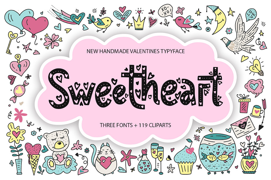 Sweetheart fonts & 119 cliparts. in Display Fonts - product preview 8