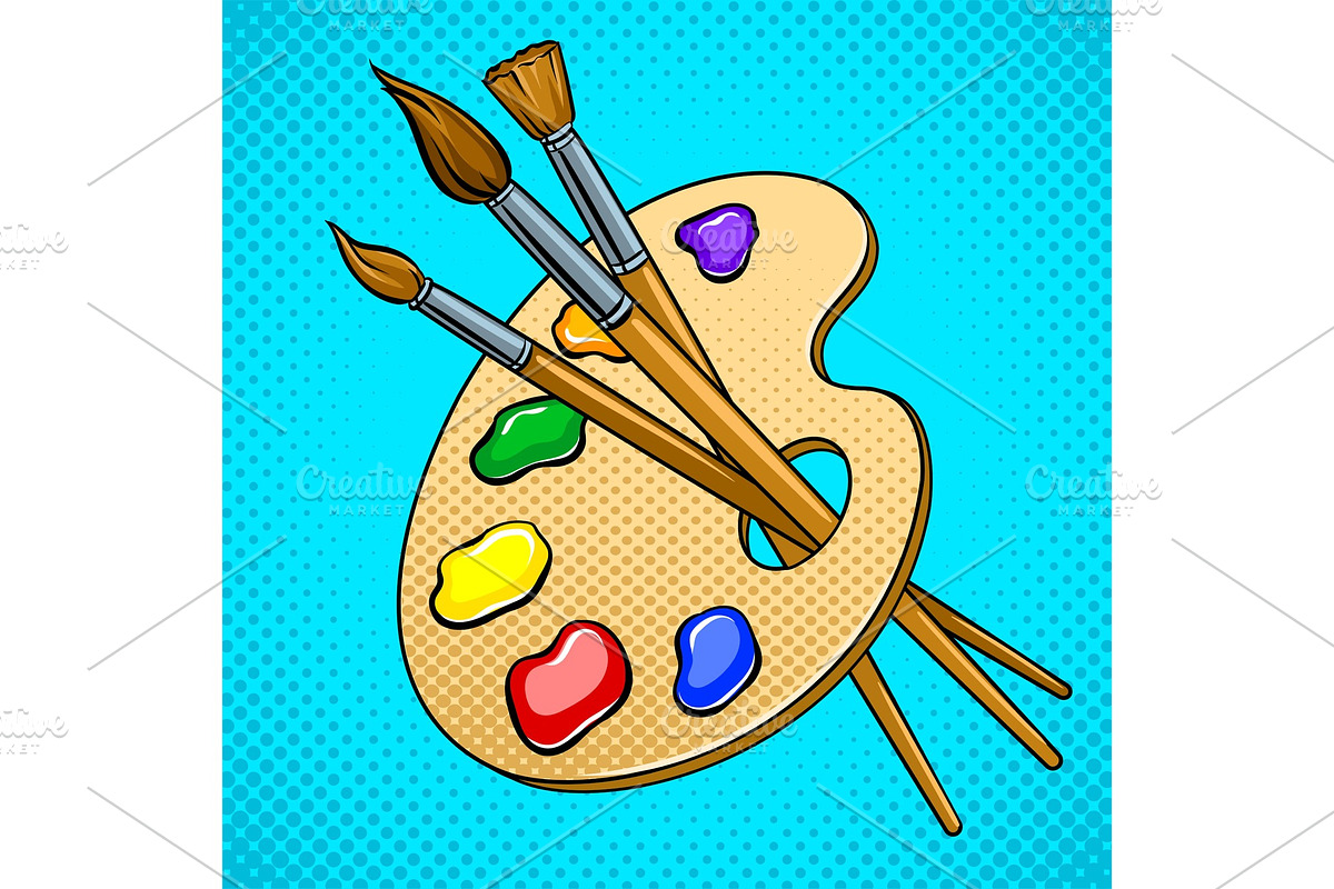 Palette with paints and brushes pop art vector in Illustrations - product preview 8