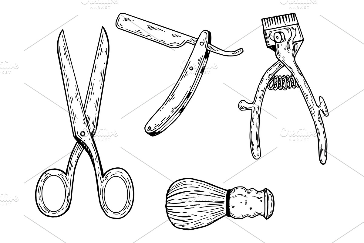 Barber tools engraving vector illustration in Illustrations - product preview 8