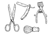 Barber tools engraving vector illustration