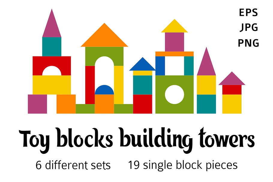 Toy blocks flat building towers in Illustrations - product preview 8