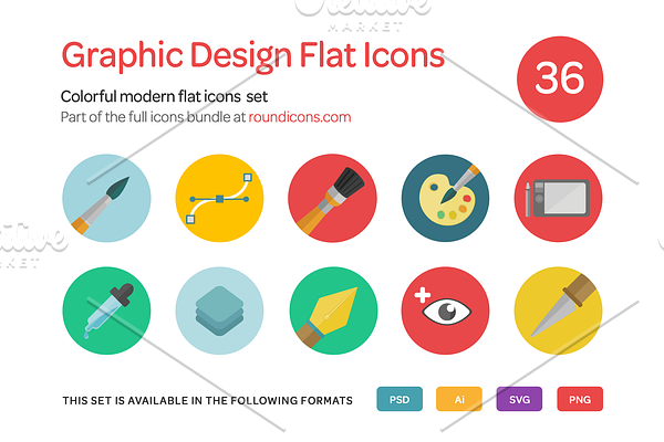 Graphic Design Flat Icons Set