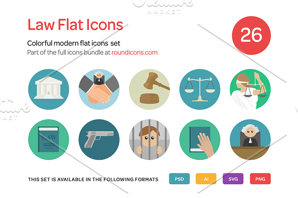 Law Flat Icons Set