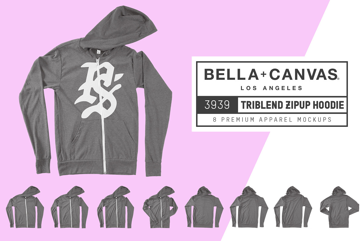 Bella Canvas 3939 Zip-Up Hoodie in Product Mockups - product preview 8