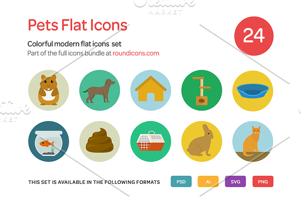Pets Flat Icons Set