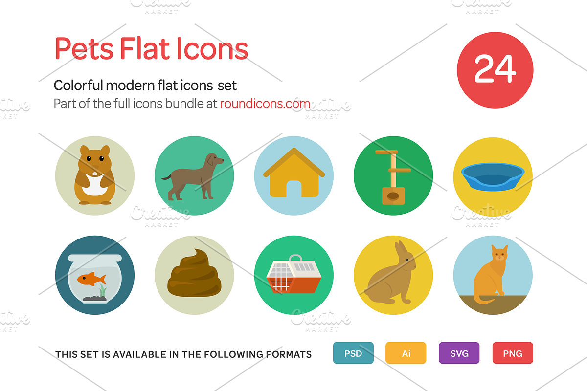 Pets Flat Icons Set in Graphics - product preview 8