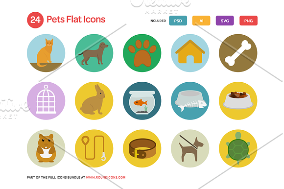 Pets Flat Icons Set in Graphics - product preview 1