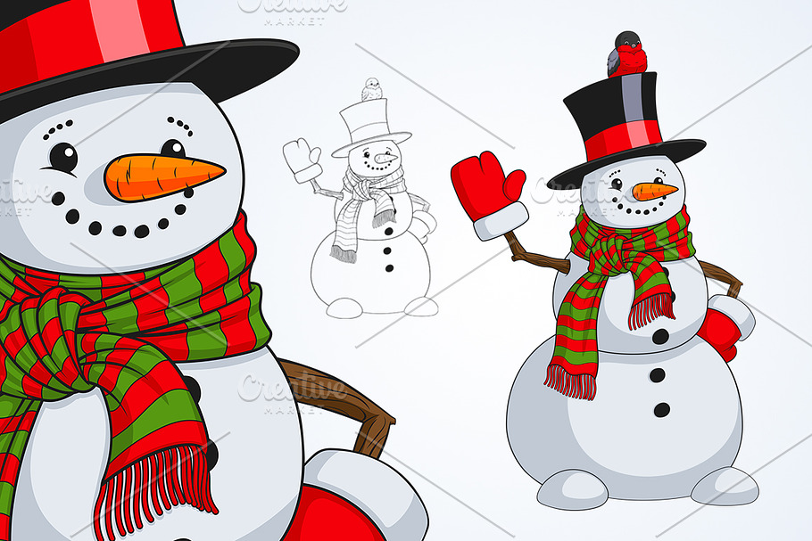 Cute snowman with a bird in Illustrations - product preview 8