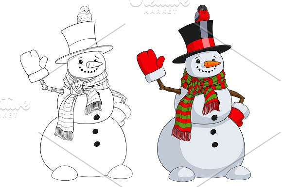Cute snowman with a bird in Illustrations - product preview 1