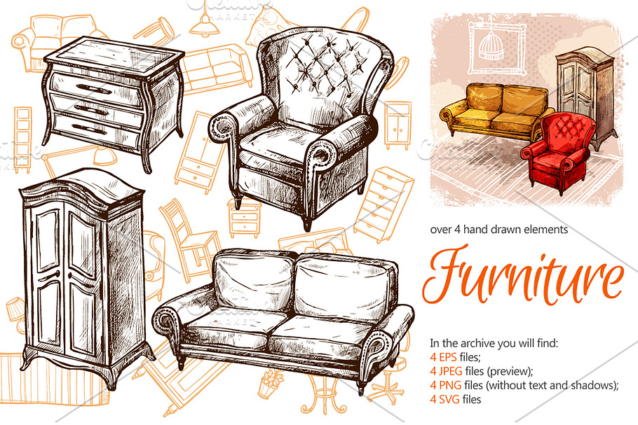 Furniture Sketch Set in Illustrations - product preview 8