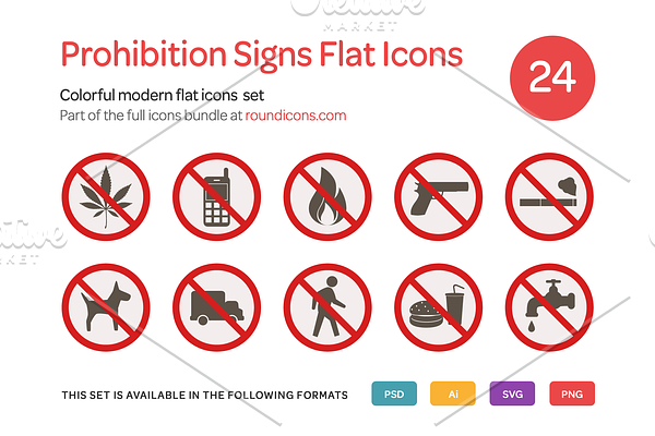 Prohibition Signs Flat Icons Set