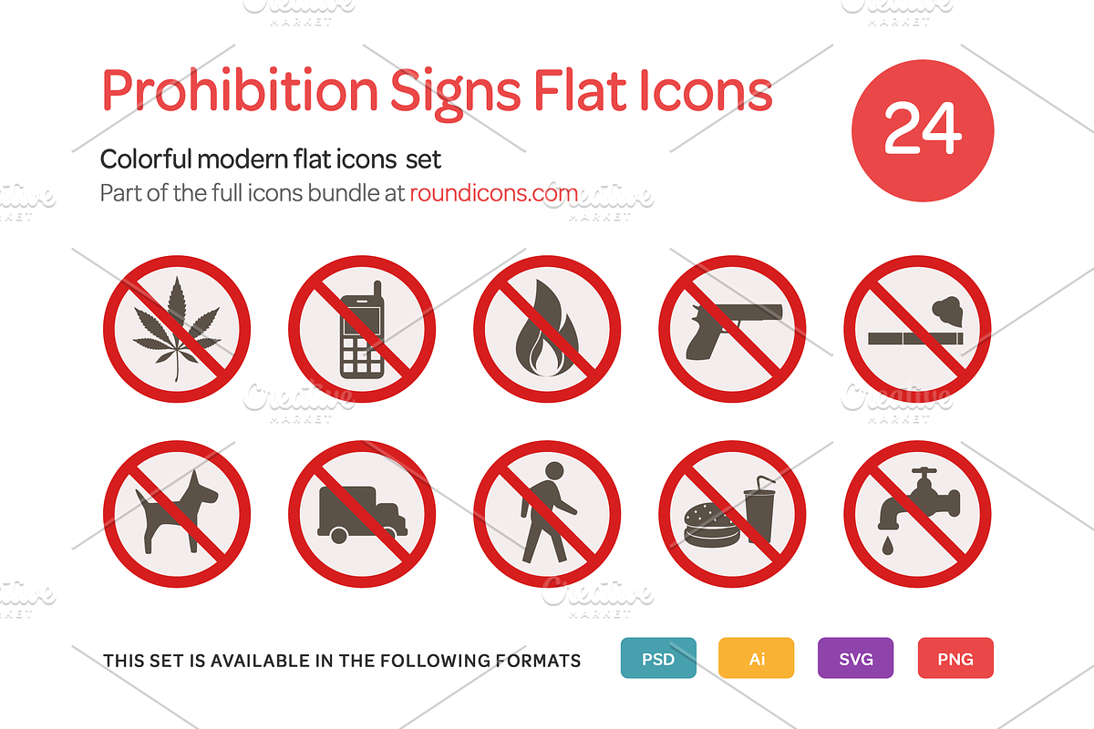 Prohibition Signs Flat Icons Set in Icons - product preview 8