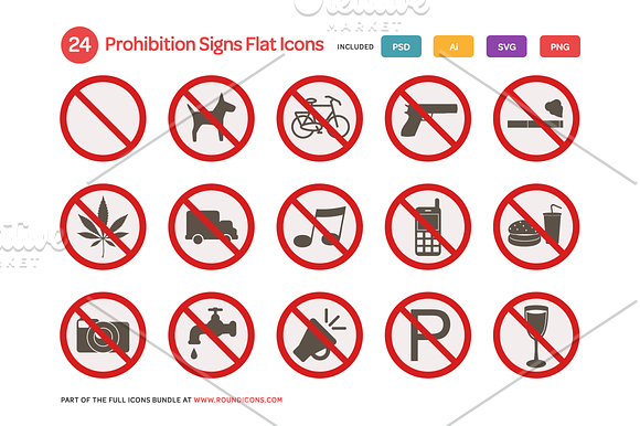 Prohibition Signs Flat Icons Set in Icons - product preview 1
