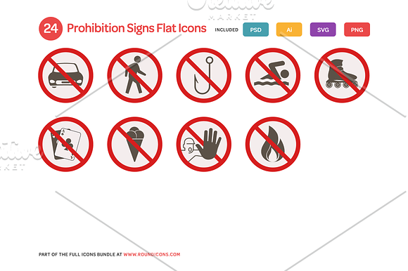 Prohibition Signs Flat Icons Set in Icons - product preview 2