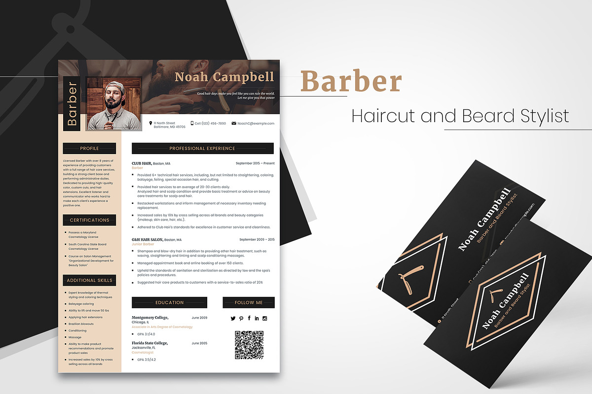 Barber CV + Business Card in Resume Templates - product preview 8