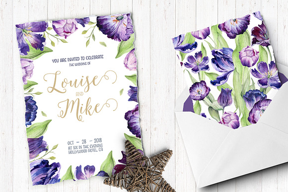 Watercolor violet tulips in Illustrations - product preview 5