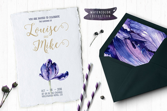 Watercolor violet tulips in Illustrations - product preview 6