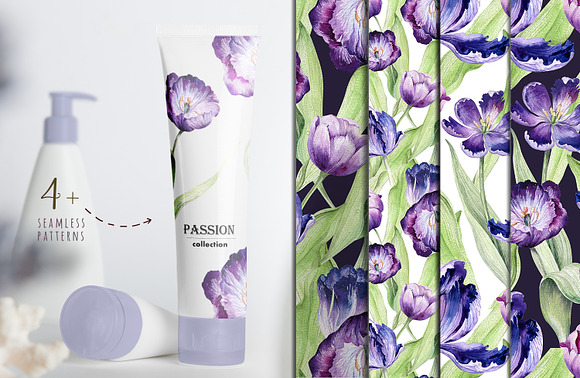 Watercolor violet tulips in Illustrations - product preview 7