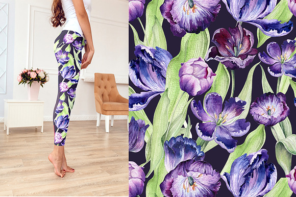 Watercolor violet tulips in Illustrations - product preview 8