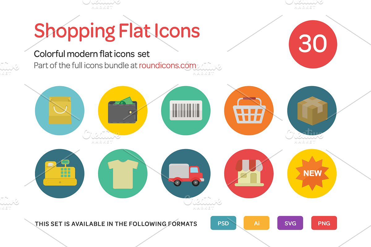 Shopping Flat Icons Set in Graphics - product preview 8