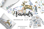 Polar animals. Watercolor clip art.