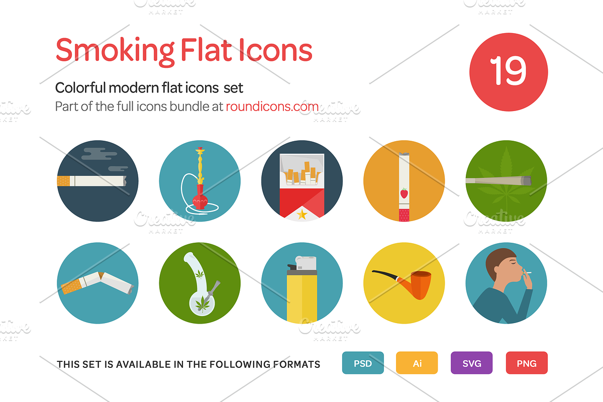 Smoking Flat Icons Set in Graphics - product preview 8