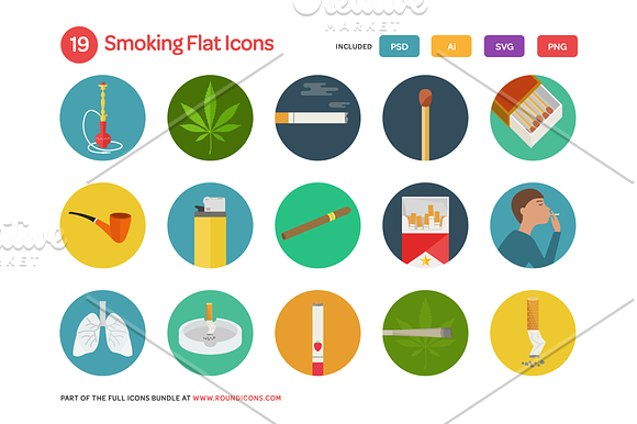 Smoking Flat Icons Set in Graphics - product preview 1