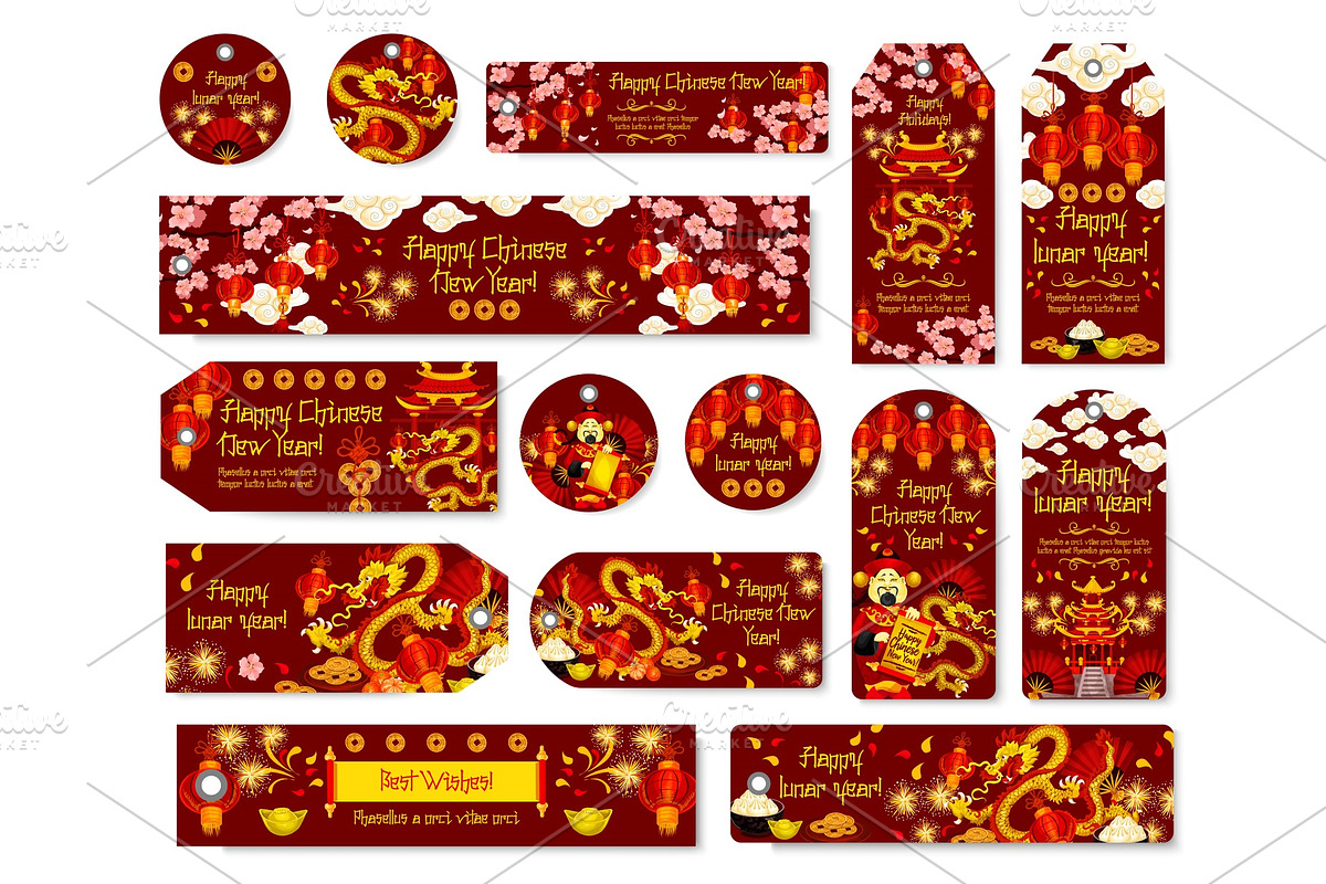 Chinese New Year tag, Spring Festival gift label in Illustrations - product preview 8