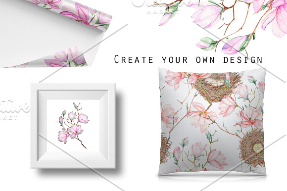 Spring Magnolia. Watercolor clip art in Illustrations - product preview 4
