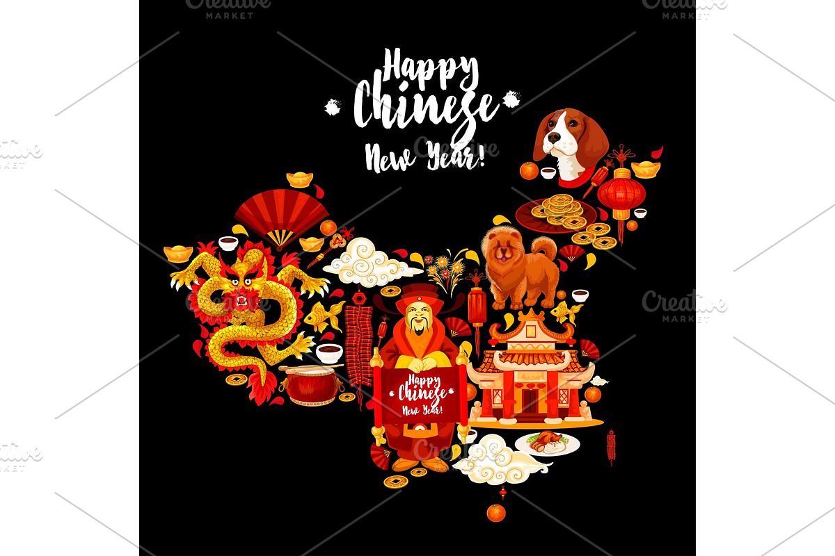 China map with Chinese New Year holiday symbols in Illustrations - product preview 8